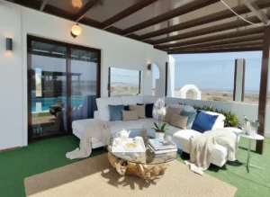 Hotel rural Lanzarote habitación con vistas al mar y volcán