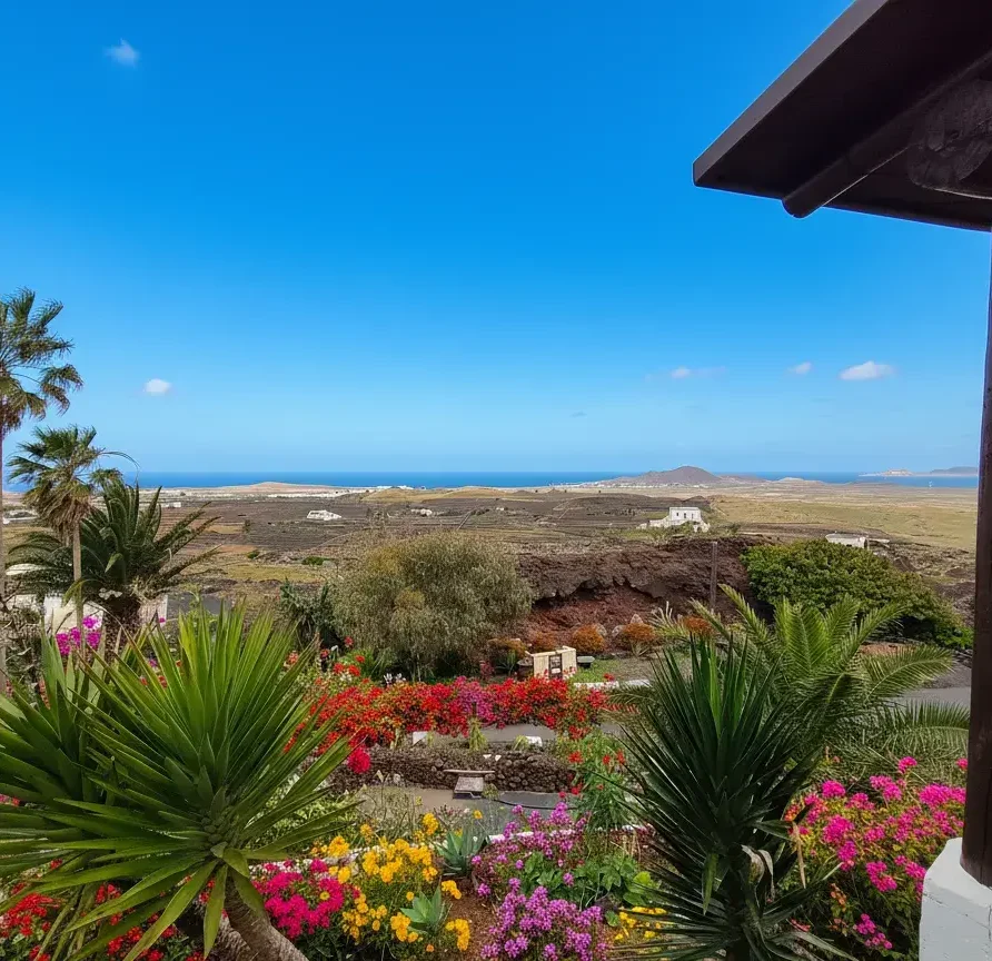 hotel con jardin rural con vistas a un volcan lanzarote